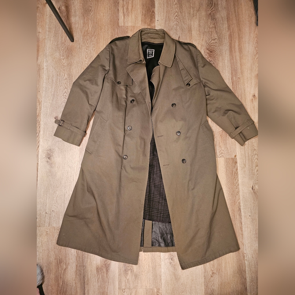 Vintage 80s Christian Dior Monsieur Trench Coat Long Overcoat 44L/xl  Khaki Gr